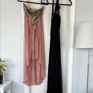 Elegant Pink and Gold Sequin Dress and Black Dress